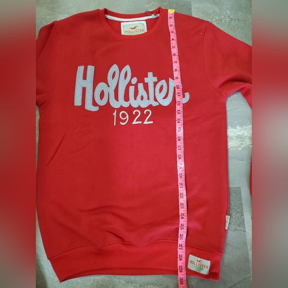 Hollister Long Sleeves Crewneck Men's Red Sweater. Grey Logo. Fleece In. Size L. - Picture 7 of 10